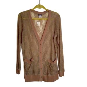 dots Lace Cardigan XL Boho Stretch Button Down Banded Bottom Long Sleeve NWT